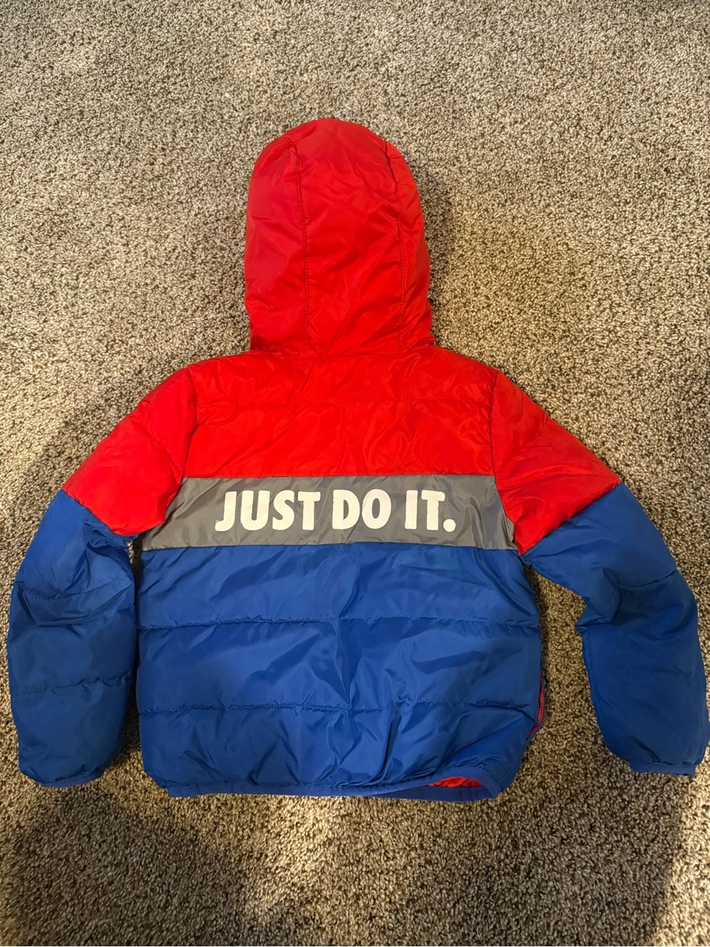 Nike Red, Blue & Gray Kids' Hooded Puffer Jacket 4T
